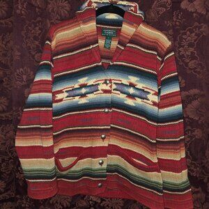 Lauren Ralph Lauren Cardigan Women's Large Southwestern Tribal Shawl Collar